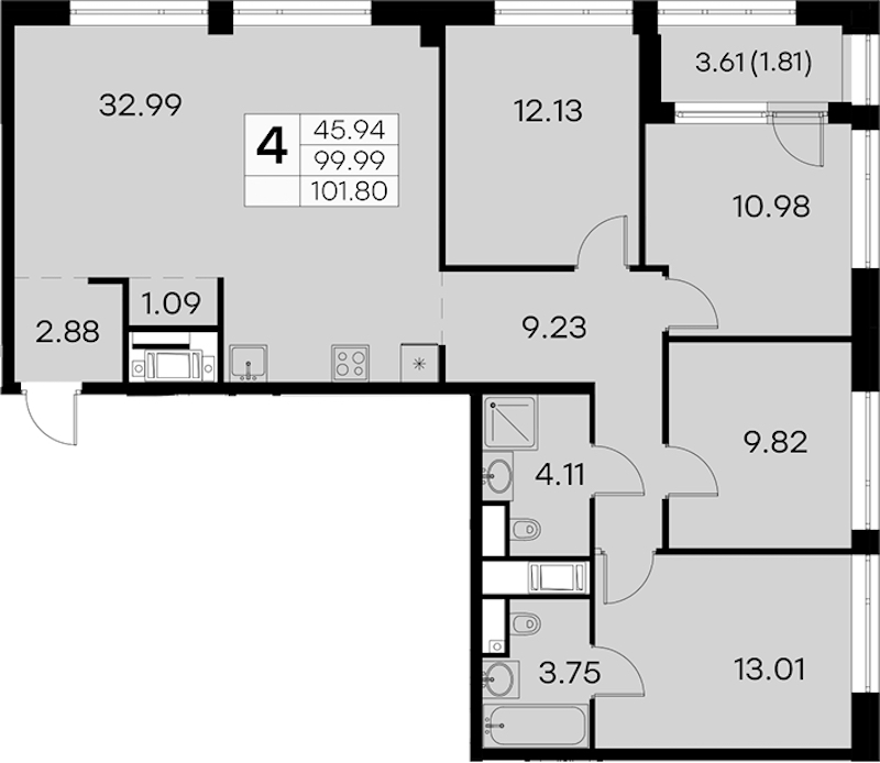 3-комнатная квартира 101.8 м², 12/19 эт., ЖК «GloraX Aura Vasileostrovsky»